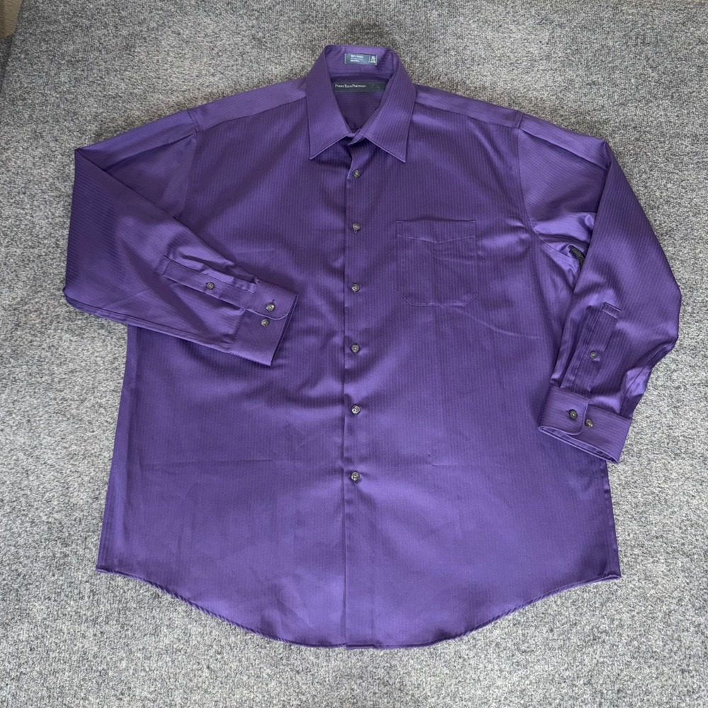 Perry Ellis Portfolio Mens XL Purple Wrinkle Free Cotton Button Down Dress Shirt